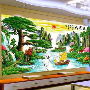 新款迎客松钻画点钻十字绣满钻客山厅水风大幅AL634460挂画景石贴