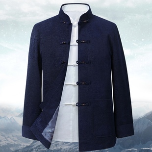 中老年唐装男夹克春秋爸爸装婚礼服中国风外套老人生日过寿星衣服