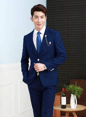 蓝色西服套装男新郎结婚礼服高级感商务职业正装