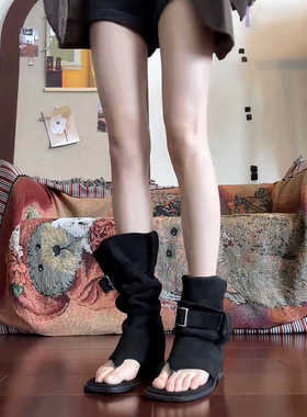 2025夏季新款两穿凉靴子女堆堆靴时尚长筒靴西部牛仔靴裤管靴凉鞋