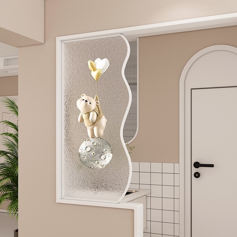 奶油风入户正对门卫生间干湿分离洗漱台半墙隔断艺术磨砂玻璃屏风