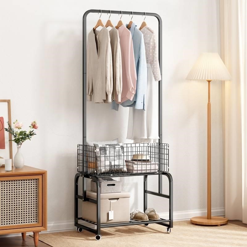 衣帽架带镜子家用穿衣镜挂衣架一体衣帽架落地卧室可移动衣柜镜子
