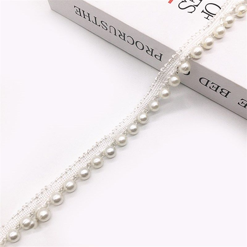 黑色小珍珠串花边装饰辅料服饰配件窗帘配饰白色单边手工钉珠织带