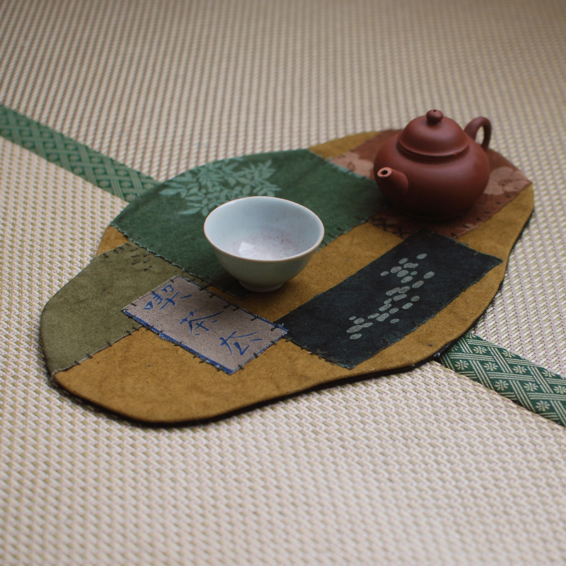 喜悦茶铺 手工复古粗布拼接茶席 草木紮染刺绣干泡布垫隔热餐垫