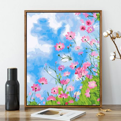 数字油画diy画画手工填色填充花卉水油彩画解压上色丙烯画格桑花