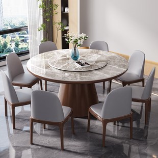 岩板餐桌椅2025新款 酒店民宿圆形餐桌家用吃饭桌大圆桌带旋转转盘