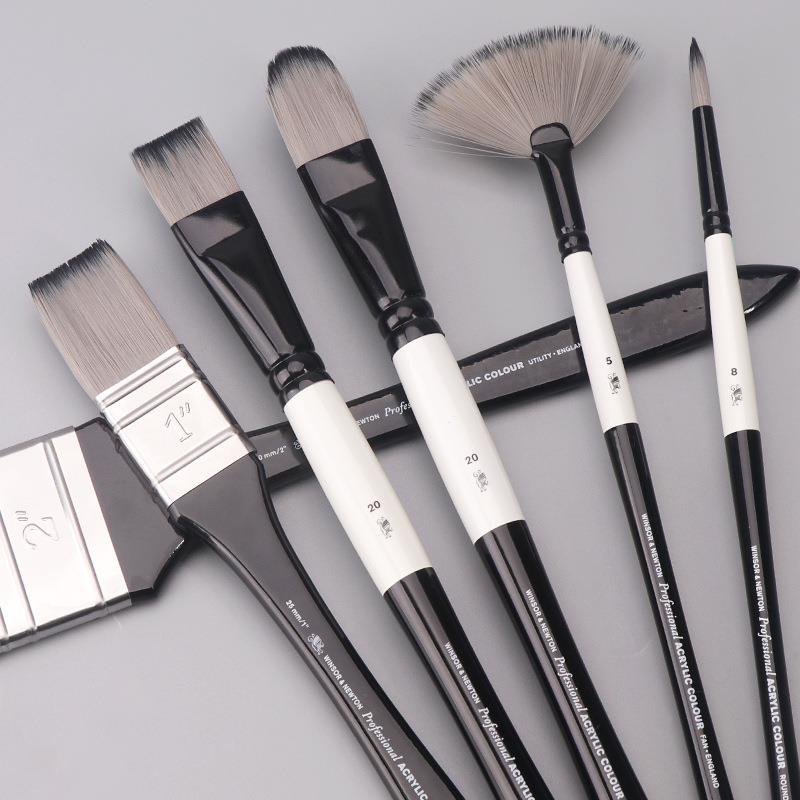 进口温莎牛顿艺术家尼龙丙烯画笔水粉颜料刷短平圆尖榛形峰扁平峰