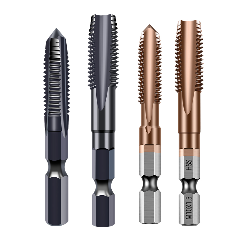 螺丝攻螺丝攻装电钻含钴六角柄螺丝攻先端机用直槽电动攻丝钻头