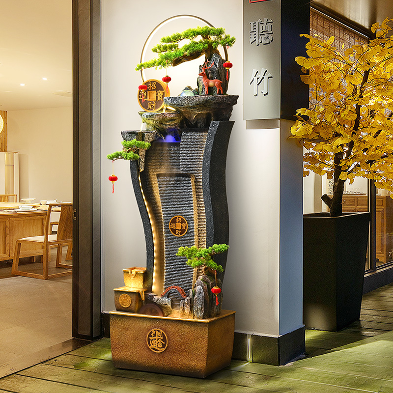 客厅假山流水造景摆件公司会所招财高山循环水喷泉景观水幕墙装饰