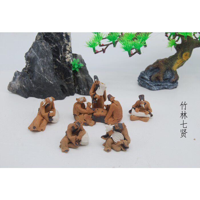 一寸二寸竹林七贤陶瓷摆件七人优雅园林园艺石山假山盆景造景装饰