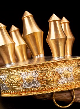 藏传尼泊尔紫铜镀银镀金朵玛曼扎15厘米五方佛曼扎供养上师三宝