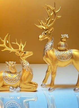 新款大号对鹿白菜葫芦鹿松弛感中式梅花鹿摆件装饰品玄关酒柜客厅