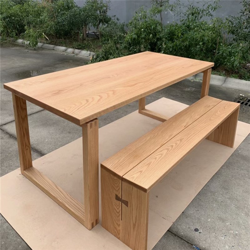 北美红橡木原木餐桌家用小户型书桌简约办公桌子洽谈桌会议桌长桌