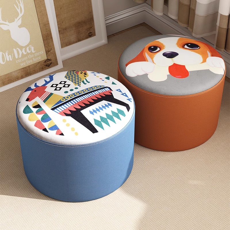 卡通小家用换鞋凳矮凳客厅布艺沙发凳门口创意小墩子儿童软凳