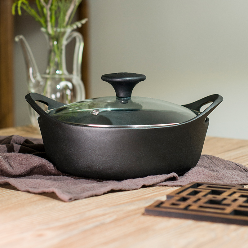 归禾器 家用无涂层锅具装 耳铸铁炒锅+耳铸铁煎锅