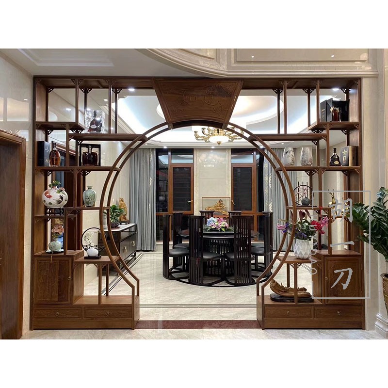 东阳胡一刀木雕原木拱门月亮门红木家具博古架月洞门古董架多宝阁