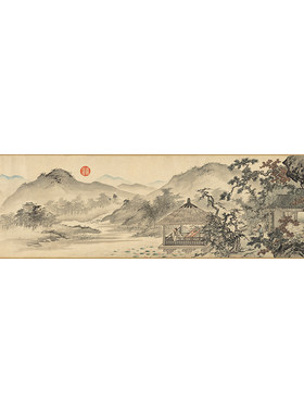 名画复制品唐寅唐伯虎松崖别业写意山水画国画艺术微喷临摹装饰画