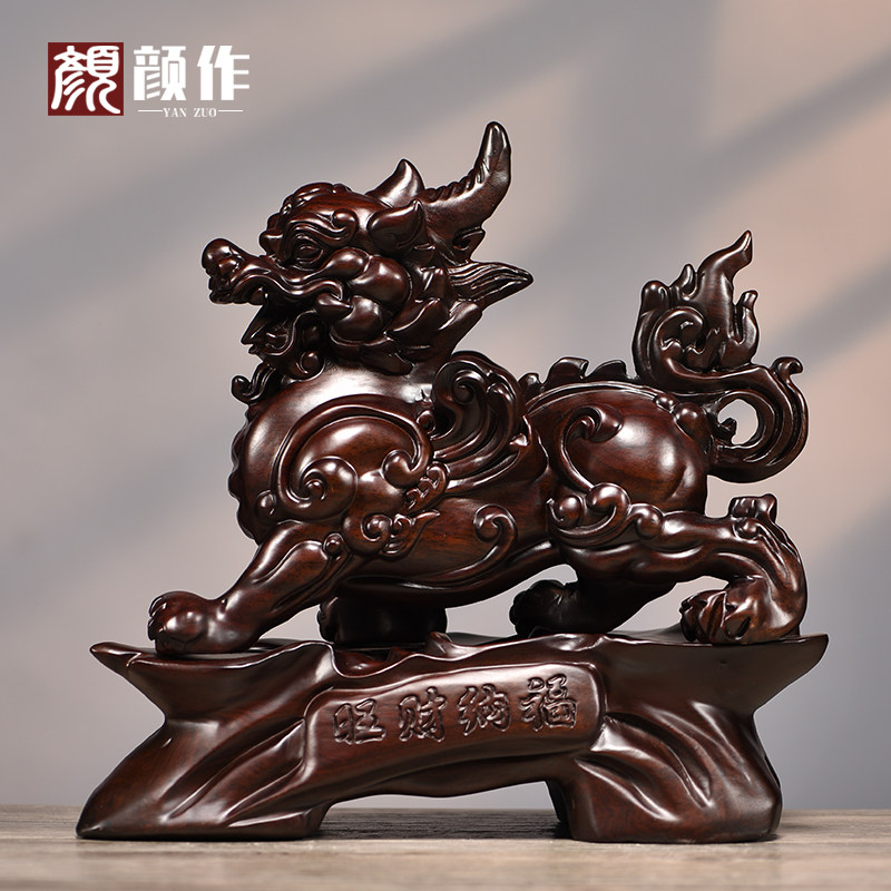 黑檀木雕貔貅摆件一对貔恘聚财皮丘办公室桌开张店铺开业工艺礼品