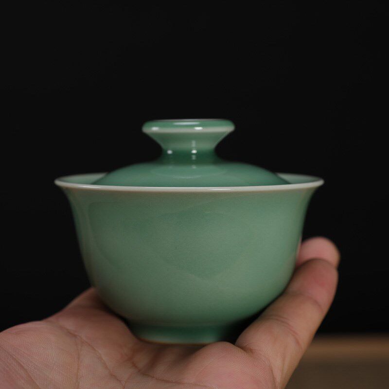 龙泉市青瓷周连福手工弟窑梅子青盖碗泡茶碗茶杯陶瓷功夫茶具小号