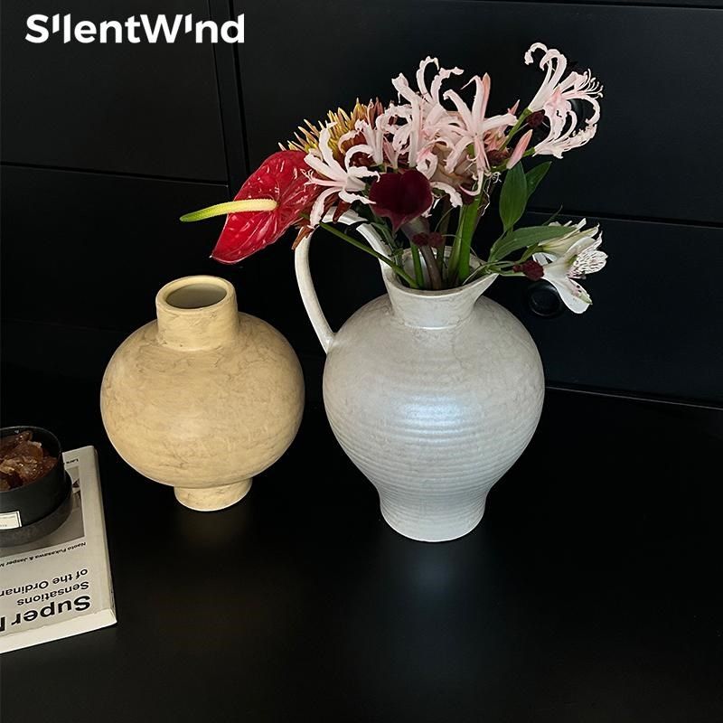 SilentWind油画感侘寂风陶瓷花瓶组合摆件客厅玄关民宿花器