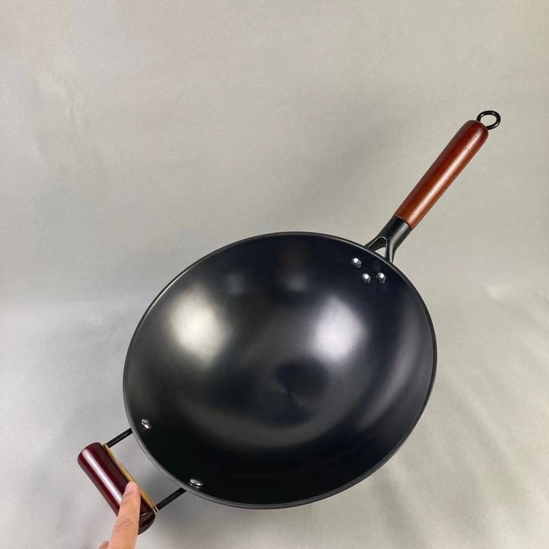 加深尖底生铁锅老式加厚铸铁炒菜锅无涂层少油烟不易粘锅家用锅