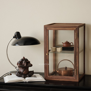 闻说胡桃木手工实木立柜 中式复古玻璃茶柜陈列柜 桌面茶道具