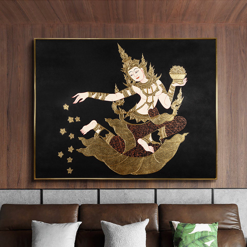 东南亚风格高清喷绘油画泰式玄关客厅人物装饰画餐厅装饰挂画墙画