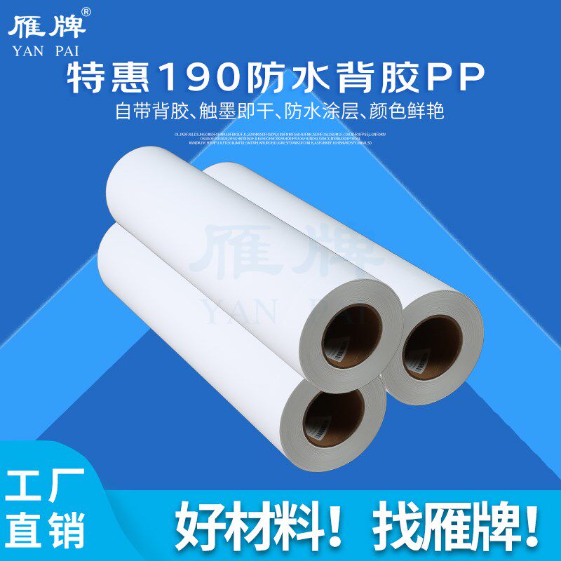 雁牌特惠190克防水背胶PP打印纸610装饰画工厂PP背胶打印纸50米长