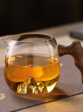 品德坊玻璃公道杯分茶器木柄观山茶具配件耐高温公杯高档功夫茶具