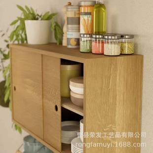 木质置物架厅跨境创py0925意家用墙面置物架客带滑动柜门厨房碗碟