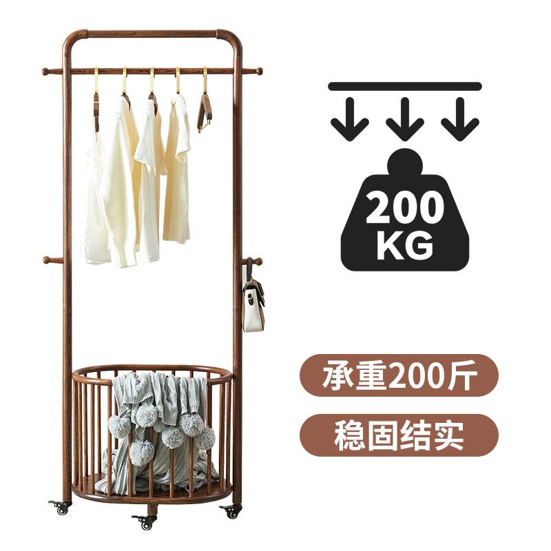 简约室内挂衣架落地衣架可调节展示架实木双层移动货架衣帽架家用