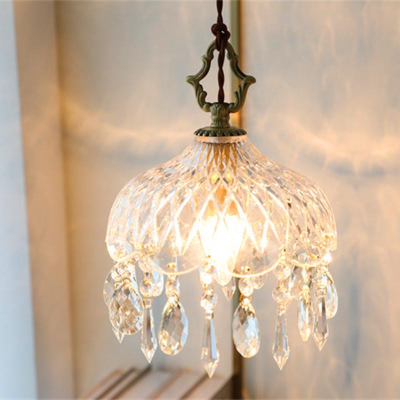 谱法式全铜复120古轻奢晶小吊灯过道玄关灯具阳台廊走全光水床头