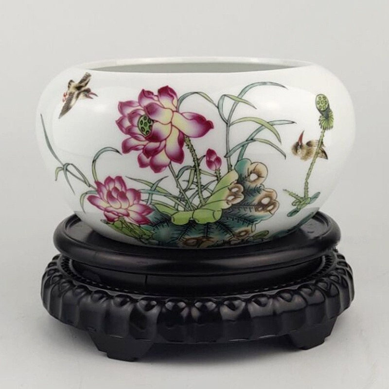 景德镇陶瓷鱼缸青花瓷笔洗金鱼乌龟缸睡莲碗莲花盆桌面摆件可制定