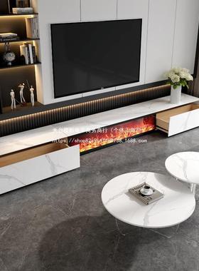 式岩板茶几电柜26412意简约现代厅火焰电子壁炉一视体客实木落地