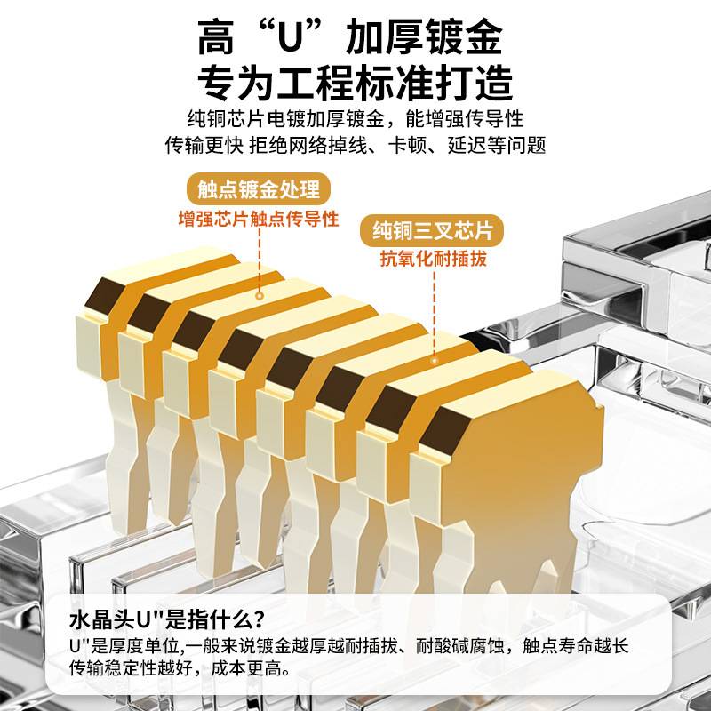 Cncob六类千兆水晶头工程级家用电脑网线加厚镀金RJ45网络接头