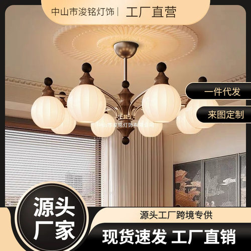 美式复古南洋风客厅吊灯法式中古卧室主灯感竹节灯笼餐厅灯具