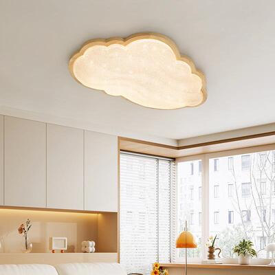 云朵灯浪女孩室吊儿灯现代简约童房灯饰温馨漫胡76460桃木日系房