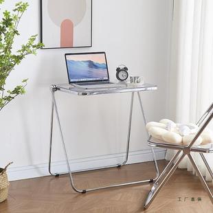 生玻璃电脑书桌家子用亚克TSA力小桌透明折叠办公桌女卧室房间床