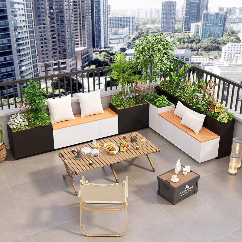 空BFV中属花园阳台金品花槽别座墅庭院户外带塑木椅成花箱组合