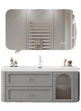 7T法柜式奶油浴漱室EEZ组合岩板热弯体盆卫生一间白色洗手洗脸洗