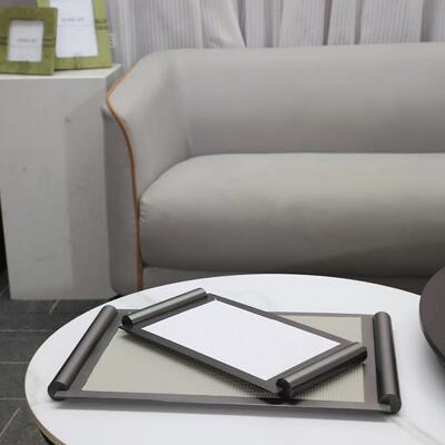 现代约12343金属皮革简编织关纹托盘摆件客厅卧室玄居桌面电视柜