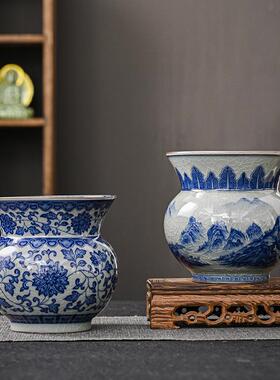 水老陶泥16630青水花茶渣缸建水茶茶洗陶瓷盂盂茶桶笔洗茶道零配桶