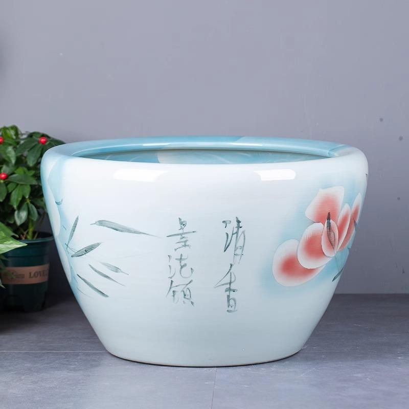 瓷鱼缸浅蓝色水台缸鱼阳睡莲荷花缸户外陶庭院IMX陶瓷一体鱼养缸
