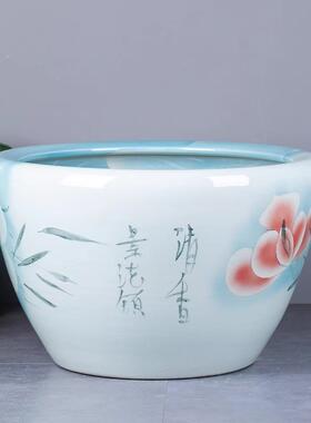瓷鱼缸浅蓝色水台缸鱼阳睡莲荷花缸户外陶庭院IMX陶瓷一体鱼养缸