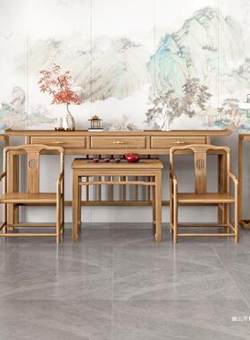 新中式堂六件套条案农堂村堂屋厅实木翘中长条头UIK几供桌八仙桌