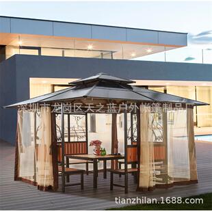 户外凉家用别墅院庭农家乐草棚小亭木屋64049稻毛草铁艺亭子四角