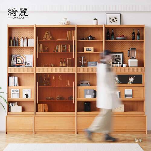 客实木整组合书柜一厅体墙展示柜落地玻璃书座房LKP卡去客厅化储