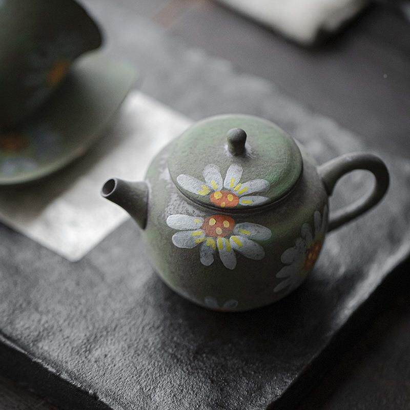 宜室茶话JKQ老岩壶泥纯手向葵茶单个带过滤日泡茶器复古陶瓷绘小