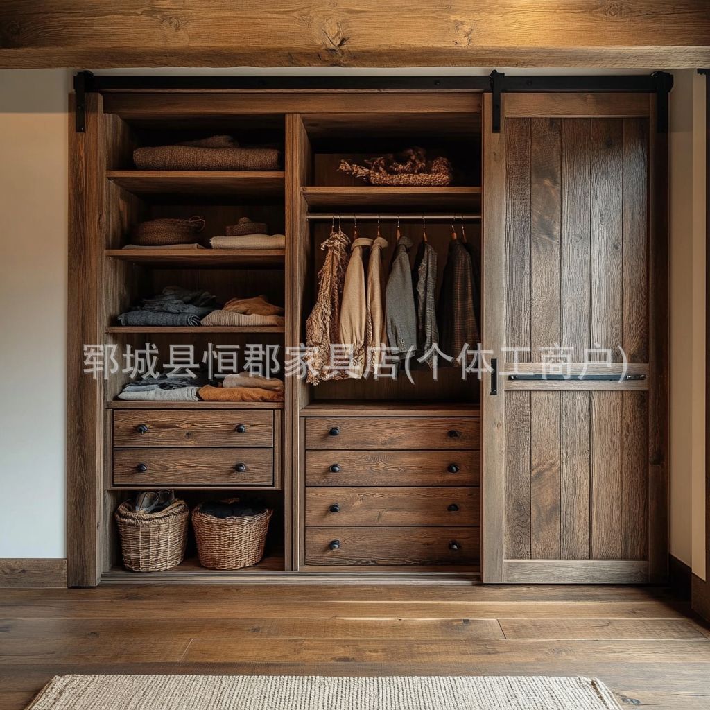 中式老榆木大衣柜中古风高柜全实木原木复古衣橱小户型卧室家具