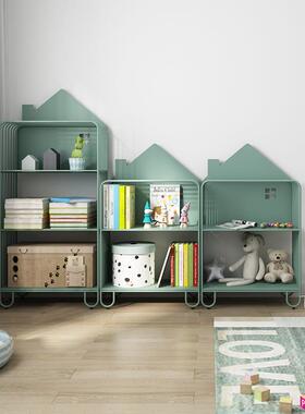 IL卧室儿简易铁艺小置物架房子靠飘墙落地68545童书架绘本收纳书